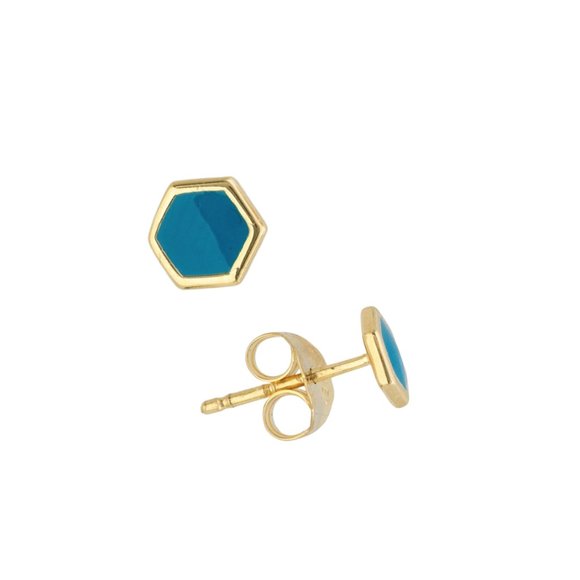 Vintage 1950 14k Natural Turquoise Yellow Gold Earrings  14K Yellow Gold Turquoise Stud Earrings